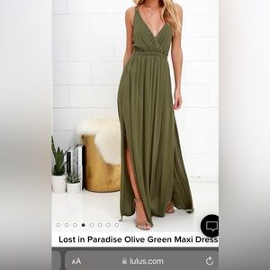 Lulus Lost in Paradise Olive Green Maxi Dress